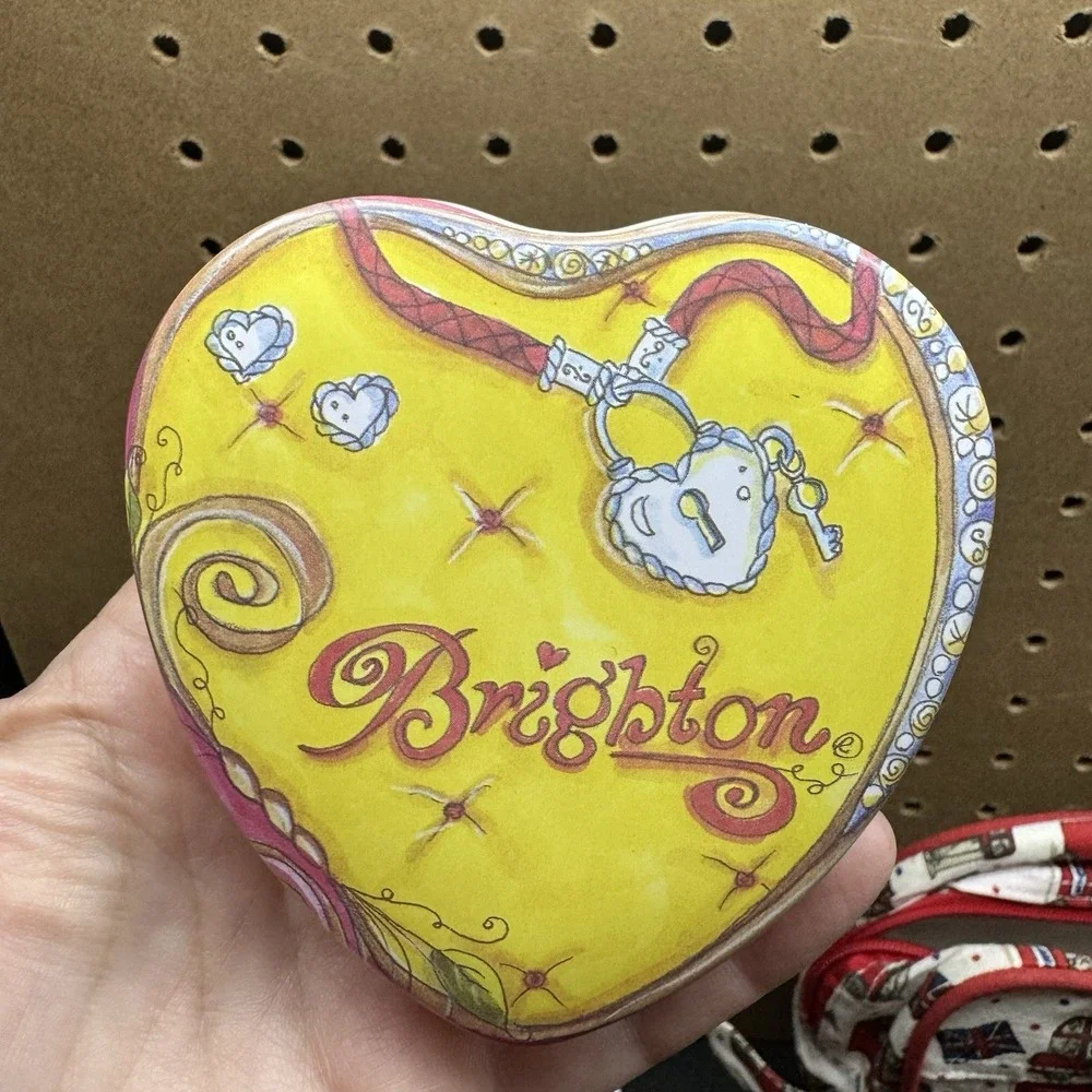 Brighton Heart Shaped Collectible Tin Box‎ Pink & Yellow Jewelry Gift